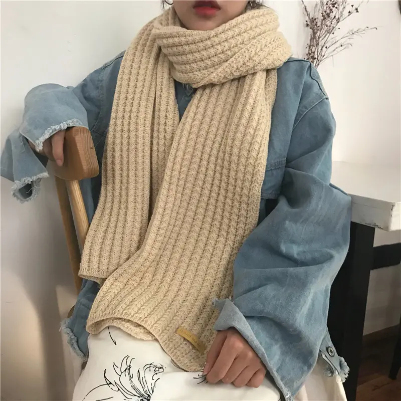 Korean Winter Scarf for Women Men Solid Color Knitted Scarves Bib Autumn Thicken Warm Unisex Scarves