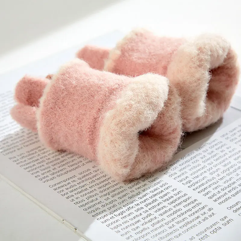 Cute Bow Gloves for Women Winter Thicken Warm Knitted Mittens Korean Solid Color Plush Cycling Full Finger Gloves Guantes