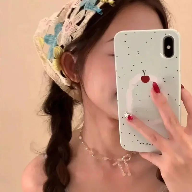 Handmade Crochet Hair Scarf for Women Colorful Flower Knitted Triangle Headscarf Vintage Female Bandana Headband