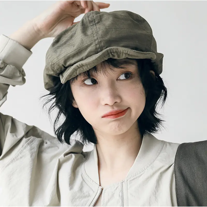 Japanese Berets for Women Harajuku Retro Cotton Hemp Octagonal Cap Oversized Summer Thin Lady Girl Newsboy Hats