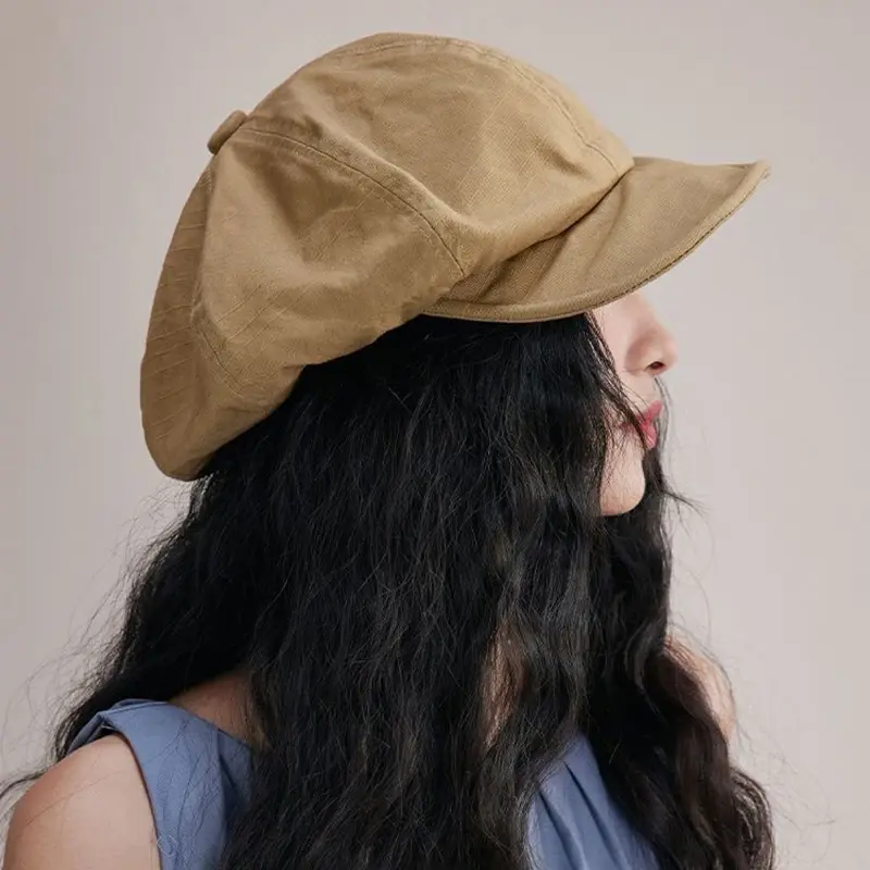 Japanese Berets for Women Harajuku Retro Cotton Hemp Octagonal Cap Oversized Summer Thin Lady Girl Newsboy Hats