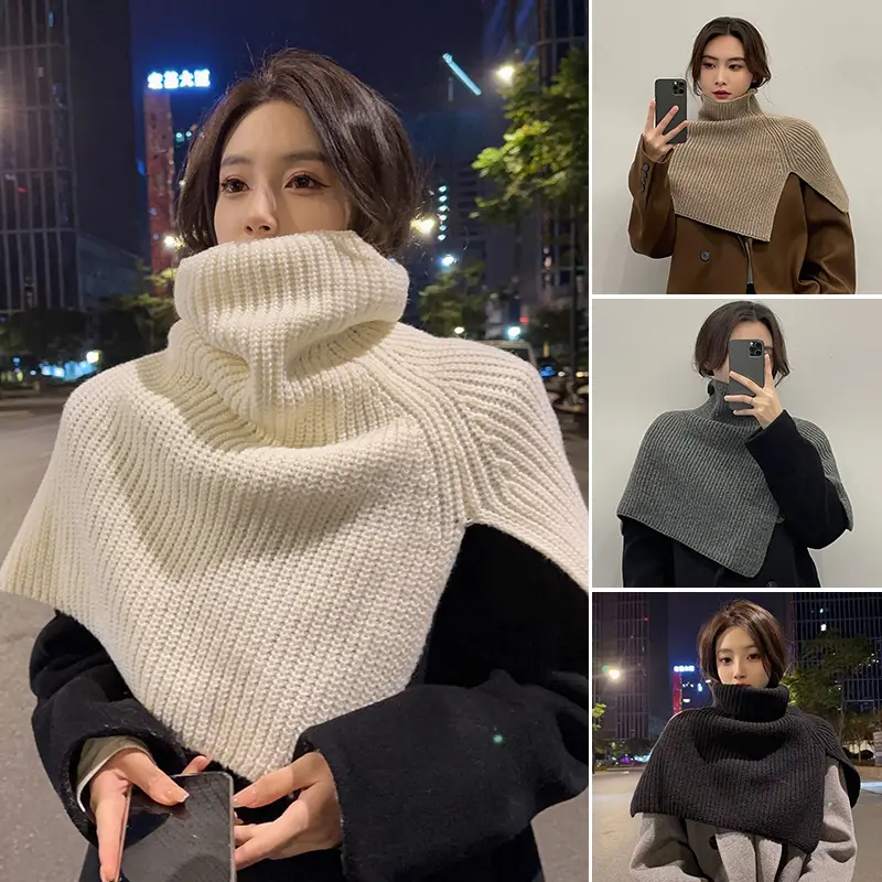 Wool Knitted Shawl for Women Winter Pullover Scarf Fake Collar Warm Neck Covers Outdoor Windproof Turtleneck Shawls