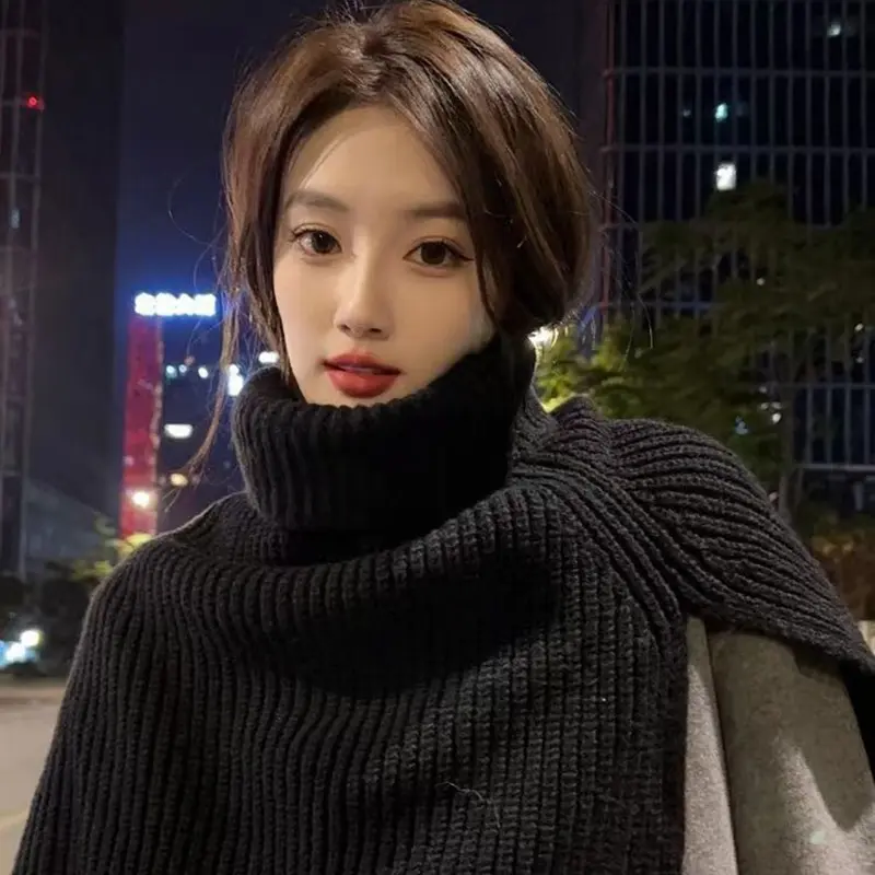 Wool Knitted Shawl for Women Winter Pullover Scarf Fake Collar Warm Neck Covers Outdoor Windproof Turtleneck Shawls