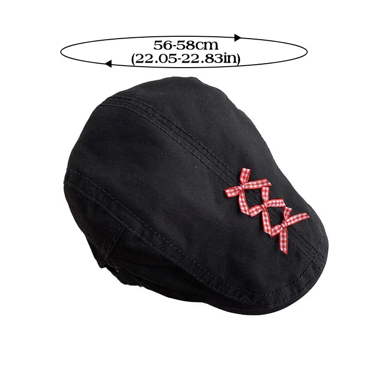 Y2K Bow Beret Hat for Women Spring Autumn Cotton Girls Painter Cap Korean Red Plaid Bowknot Newsboy Hats