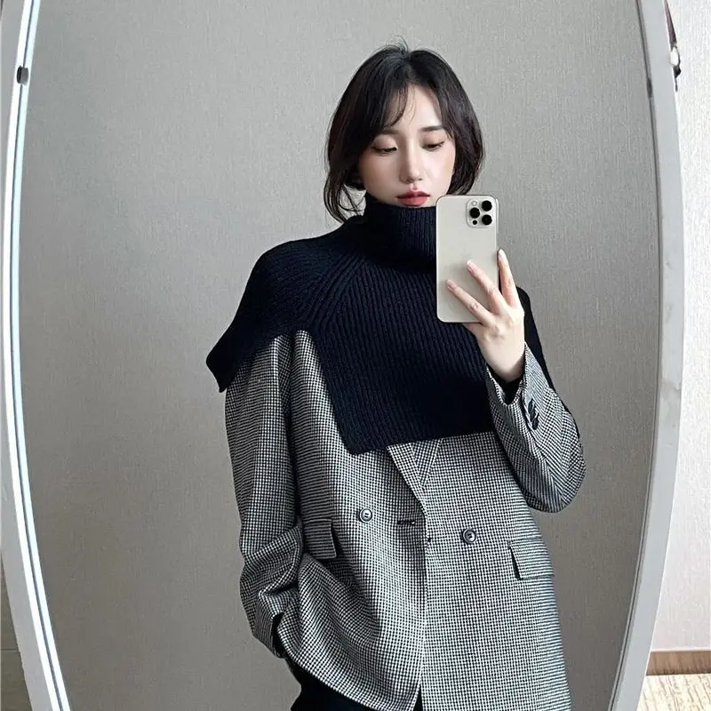 Wool Knitted Shawl for Women Winter Pullover Scarf Fake Collar Warm Neck Covers Outdoor Windproof Turtleneck Shawls