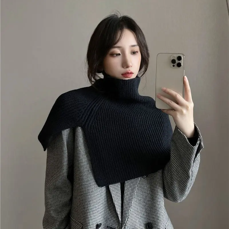 Wool Knitted Shawl for Women Winter Pullover Scarf Fake Collar Warm Neck Covers Outdoor Windproof Turtleneck Shawls