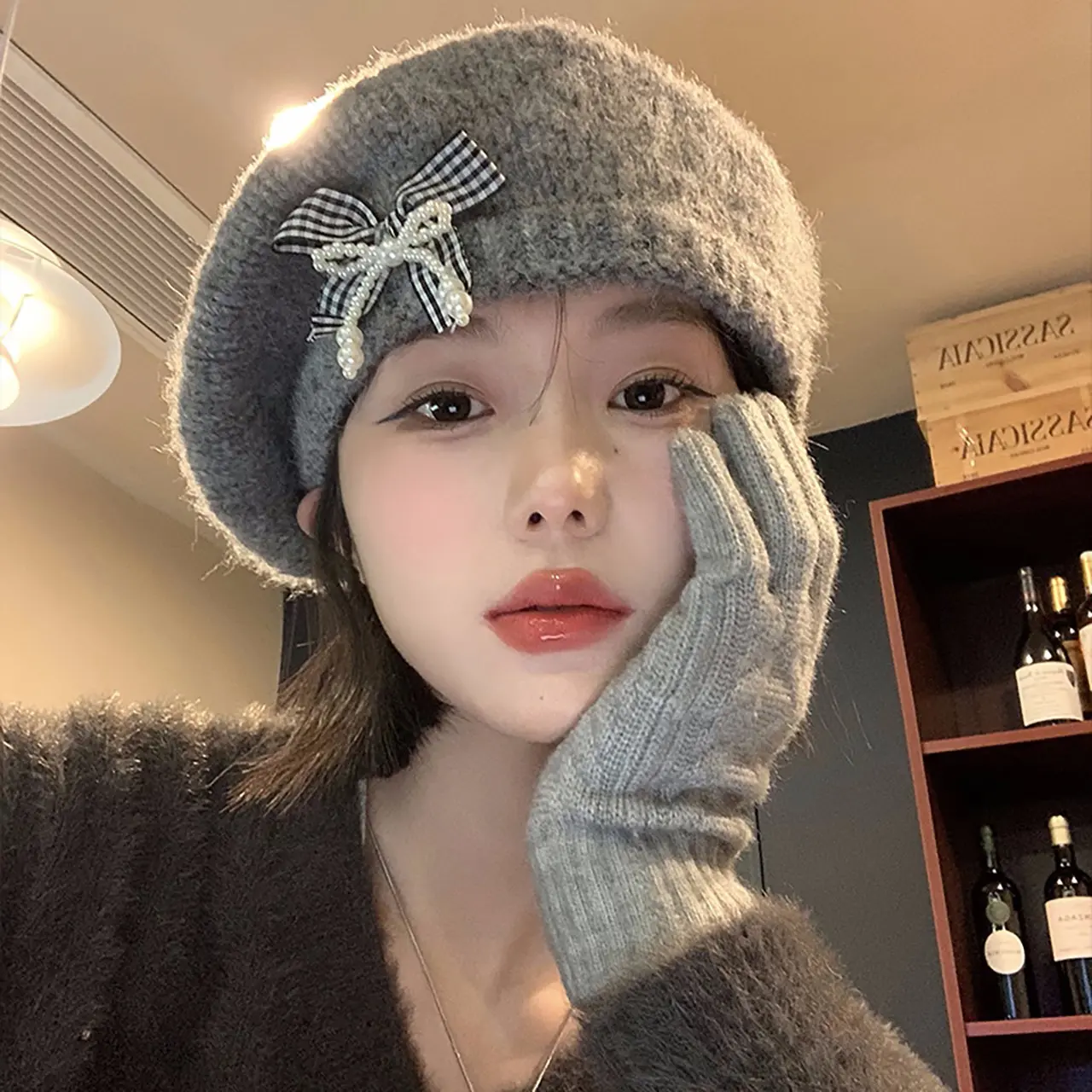Women Wool Berets Korean Bows Newsboy Cap Autumn Winter Warm Knit Hat Solid Color Female Octagonal Caps