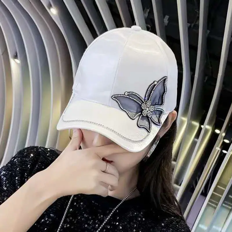 Butterfly Rhinestone Baseball Cap Silk Satin Visor Sun Hat For Women Leisure Adjustable Snapback Baseball Hat