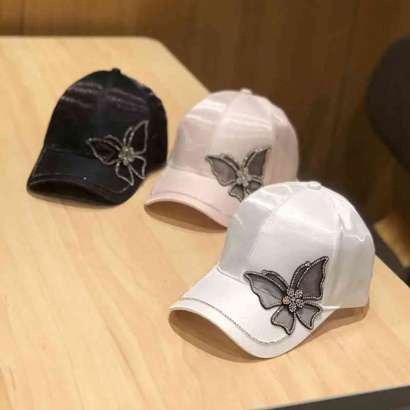 Butterfly Rhinestone Baseball Cap Silk Satin Visor Sun Hat For Women Leisure Adjustable Snapback Baseball Hat