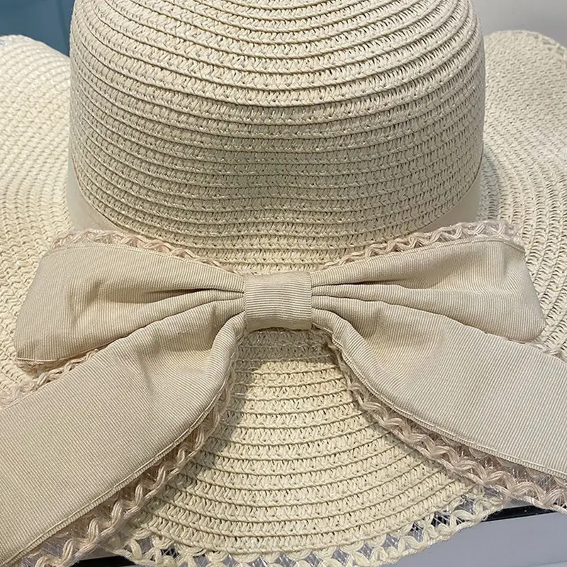 Big Bowknot Sun Straw Hat for Women Summer Wide-brim Panama Cap Outdoor Beach Travel Sunshade Female Bucket Hats Gorras