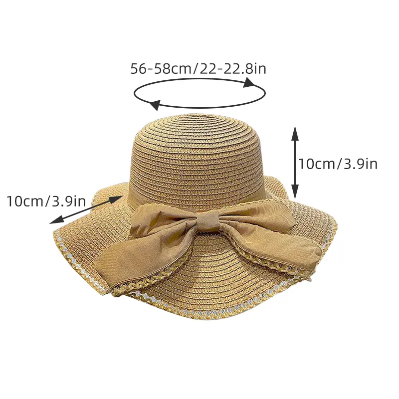 Big Bowknot Sun Straw Hat for Women Summer Wide-brim Panama Cap Outdoor Beach Travel Sunshade Female Bucket Hats Gorras