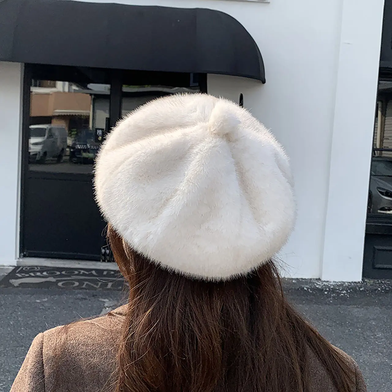 Winter Plush Beret Hat for Women Solid Color Fluffy Fur Newsboy Cap Female Lady French Style Octagonal Caps