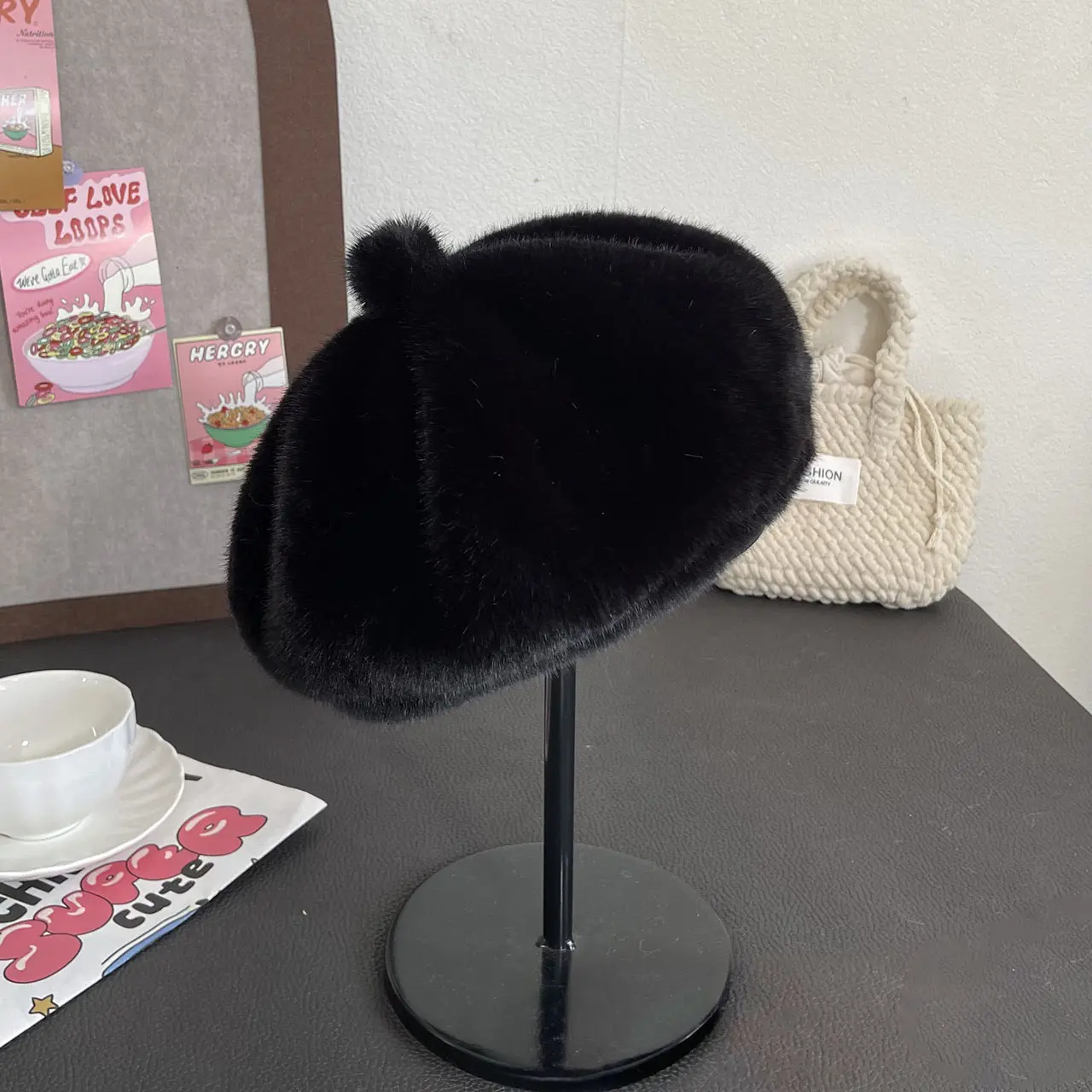 Winter Plush Beret Hat for Women Solid Color Fluffy Fur Newsboy Cap Female Lady French Style Octagonal Caps