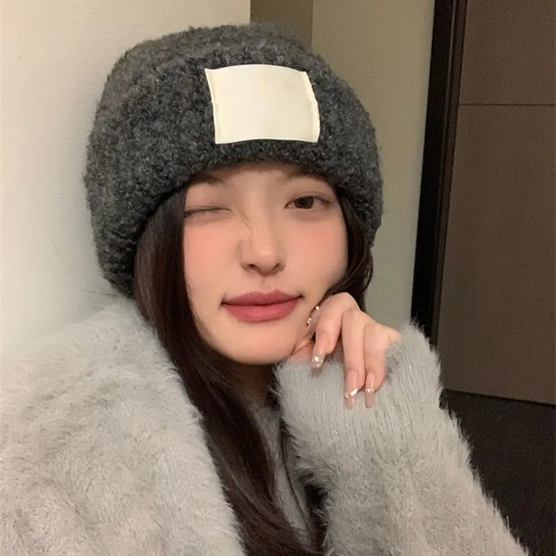 Winter Beanies for Women Warm Knitted Wool Slouchy Hat Solid Color Label Girls Skullcap Baggy Bonnet