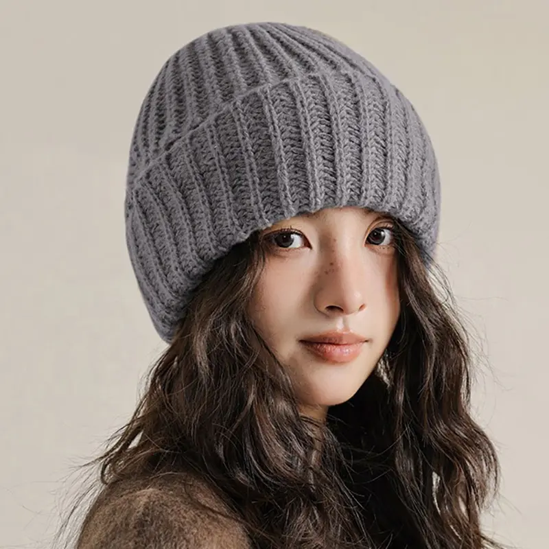 Winter Knitted Woolen Hat for Women 2 In 1 Full Face Mask Balaclava Hat Solid Color Thicken Warm Hooded Beanie Caps