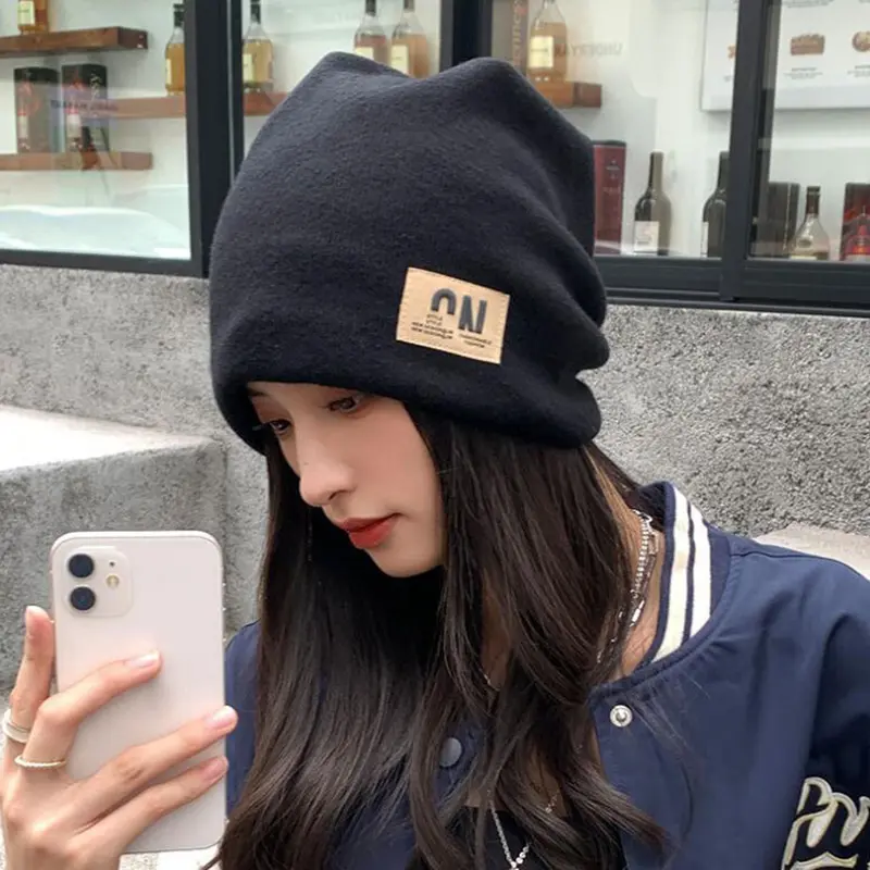 Korean Knit Beanies for Women Winter Warm Loose Skullies Outdoor Windproof Pullover Hats Unisex Skullcap
