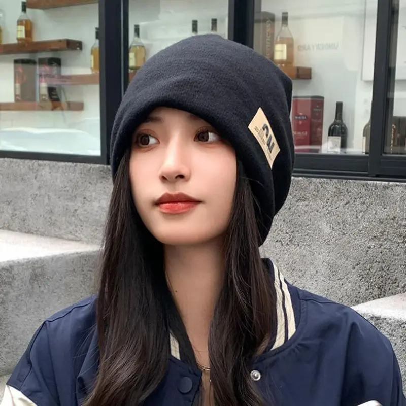 Korean Knit Beanies for Women Winter Warm Loose Skullies Outdoor Windproof Pullover Hats Unisex Skullcap