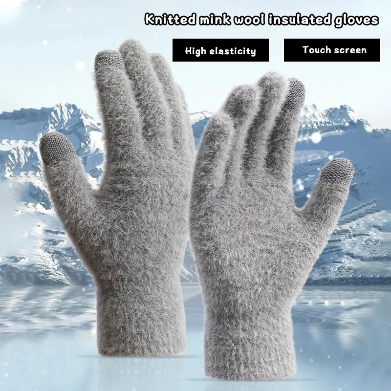 Winter Plush Women Gloves for Men Women Warm Imitation Mink Fur Full Finger Mittens Cold Resistant Touch-Screen Furry Gloves