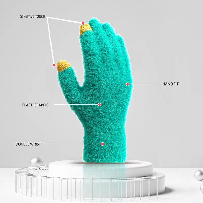 Winter Plush Women Gloves for Men Women Warm Imitation Mink Fur Full Finger Mittens Cold Resistant Touch-Screen Furry Gloves