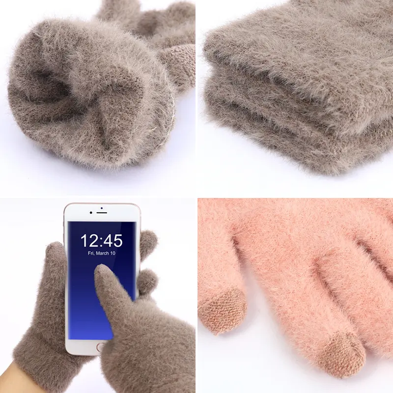 Winter Plush Women Gloves for Men Women Warm Imitation Mink Fur Full Finger Mittens Cold Resistant Touch-Screen Furry Gloves
