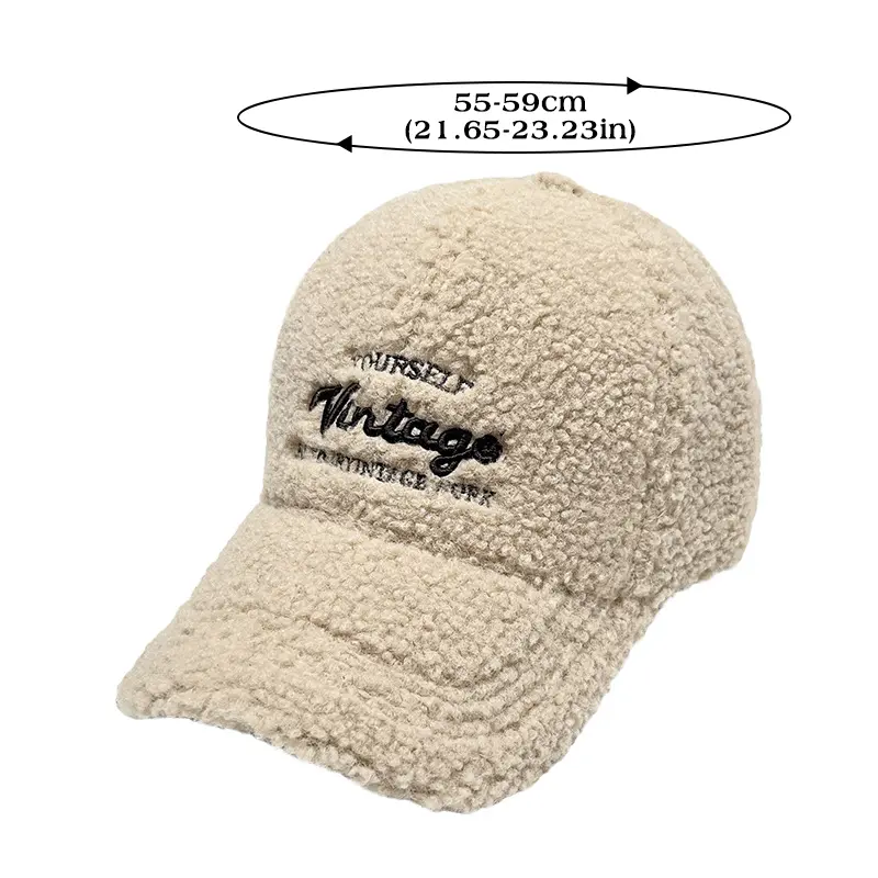 Lamb Fleece Baseball Hat for Women Letter Embroidery Warm Snapback Cap Autumn Winter Warm Plush Hats