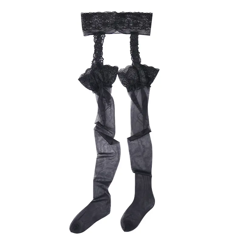 Sexy Fishnet Stockings for Women Lace Flower Thigh High Socks Suspender Top Garter Belt Lingerie Lady Tights Pantyhose
