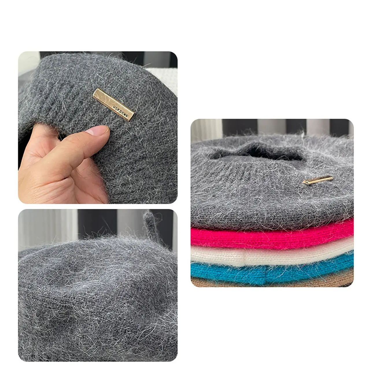 Women Winter Beret Hat Warm Knitted Wool Painter Cap Solid Color Crochet Skull Cap Lady Painter Artist Hats