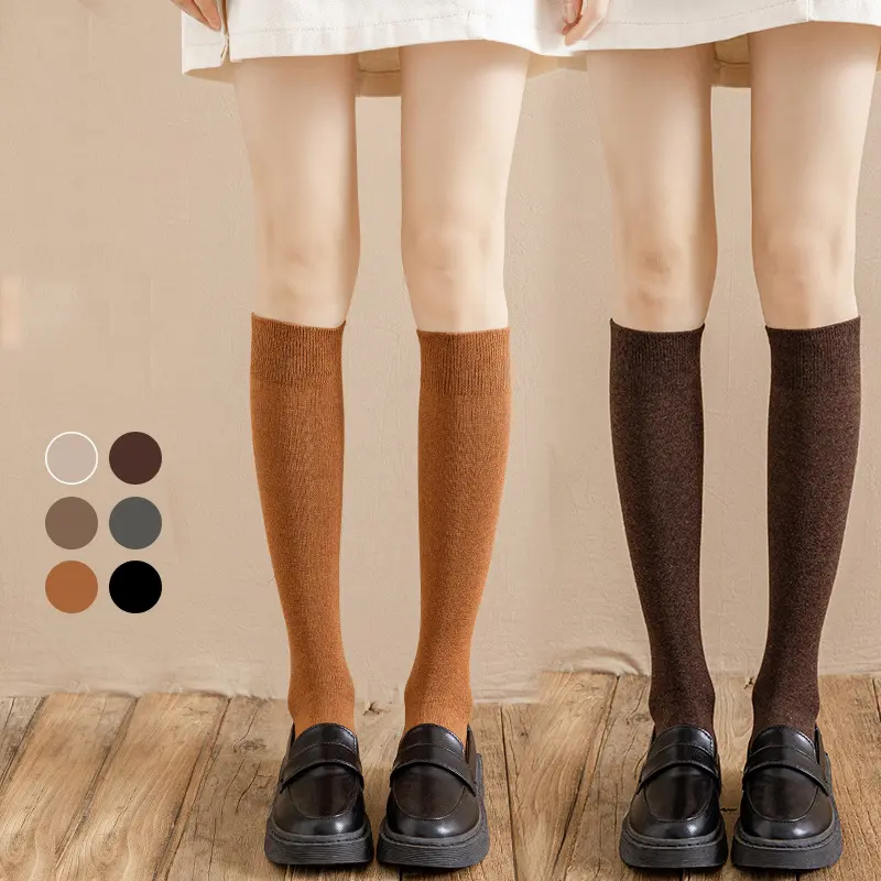 Solid Color Cotton Knee Socks for Women Spring Autumn Ladies Stockings Black White Soft Comfortable Long Socks