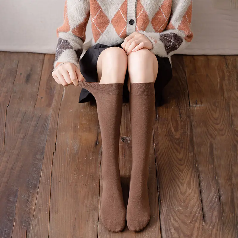 Solid Color Cotton Knee Socks for Women Spring Autumn Ladies Stockings Black White Soft Comfortable Long Socks