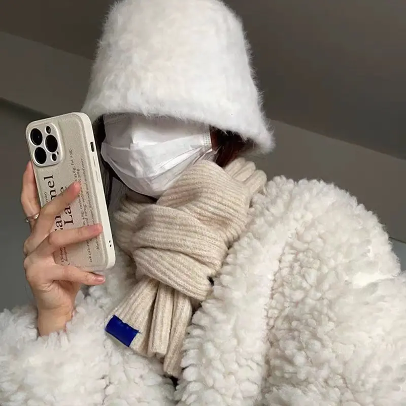 Winter Knit Wool Scarf Women Korean INS Warm Neck Warmer Female Girls Outdoor Thermal Windproof Neckerchief