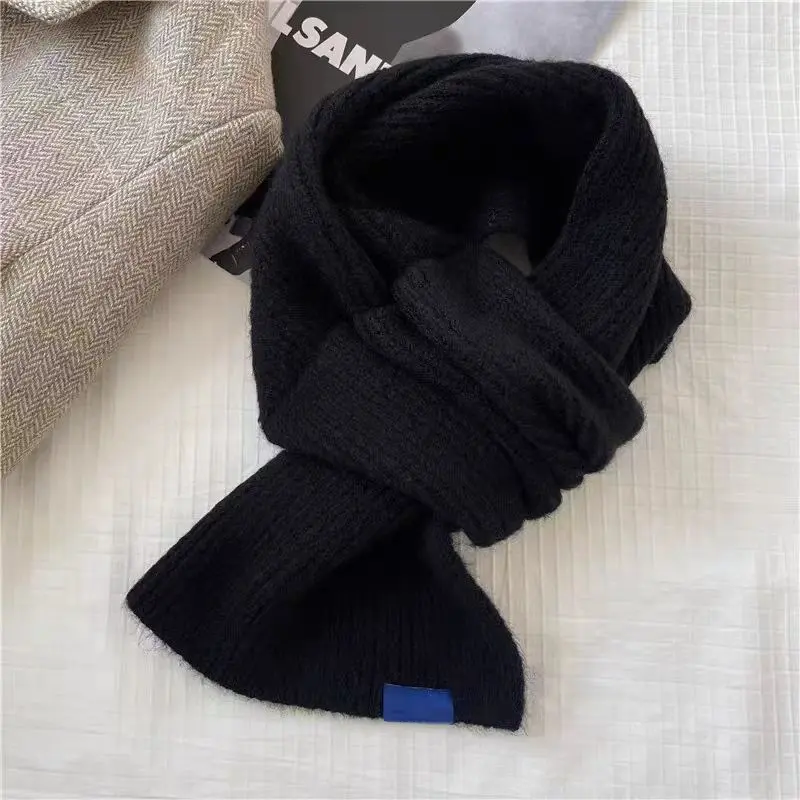Winter Knit Wool Scarf Women Korean INS Warm Neck Warmer Female Girls Outdoor Thermal Windproof Neckerchief