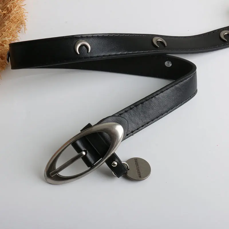 New Women PU Leather Belt Punk Retro Saturn Metal Buckle Waistband for Dress Jeans Pant Decoration Waist Strap Y2K Accessories