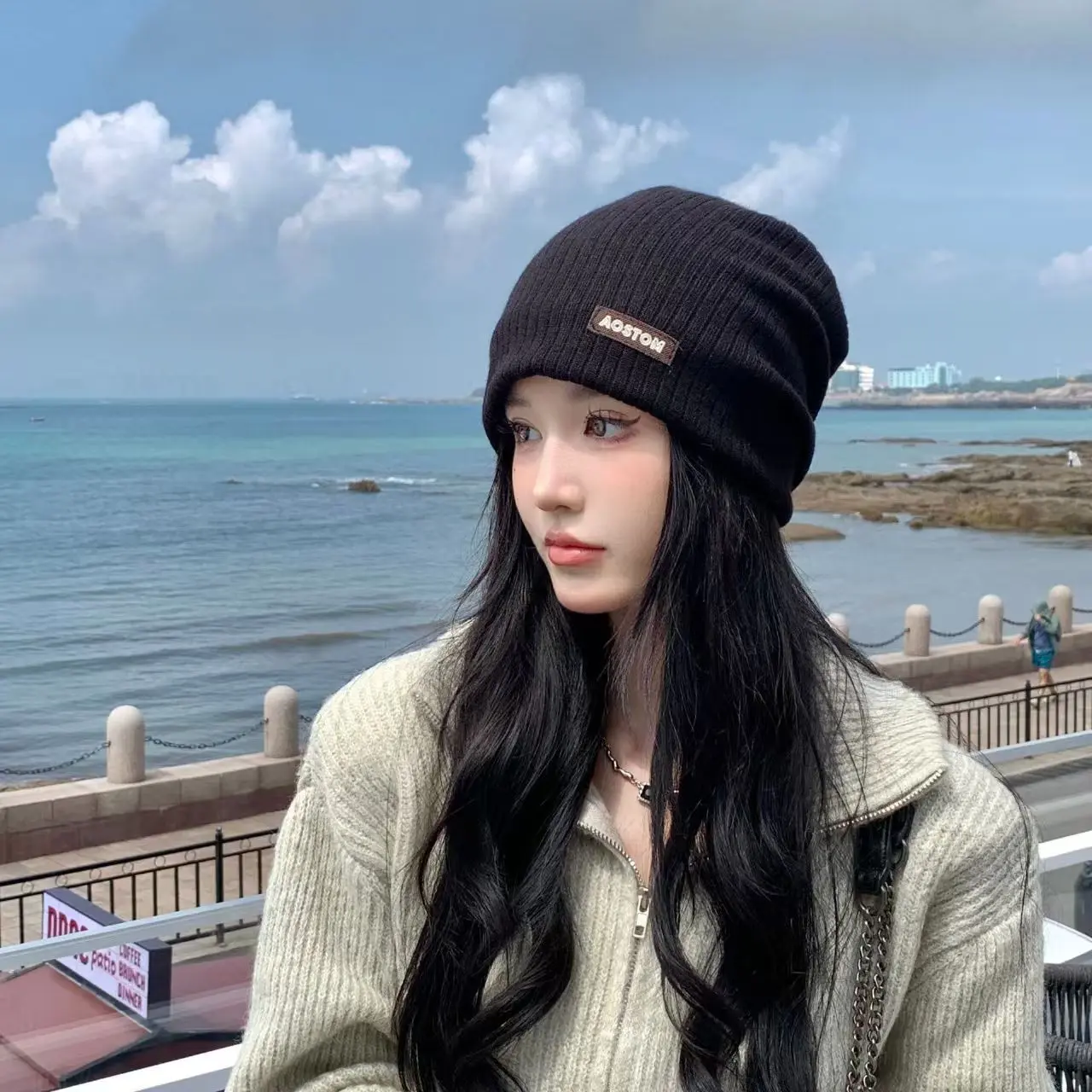 Winter Knitted Hat for Women Autumn Winter Warm Beanie Cap Lady Girls Solid Color Ear Protection Slouchy Skullies