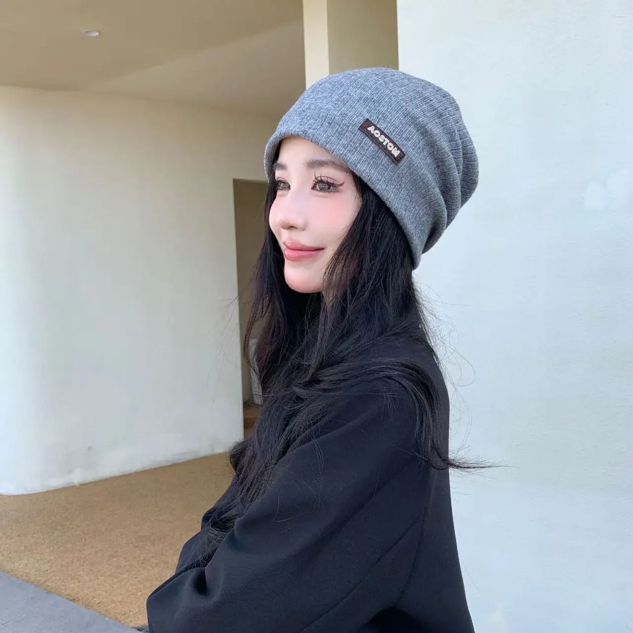 Winter Knitted Hat for Women Autumn Winter Warm Beanie Cap Lady Girls Solid Color Ear Protection Slouchy Skullies