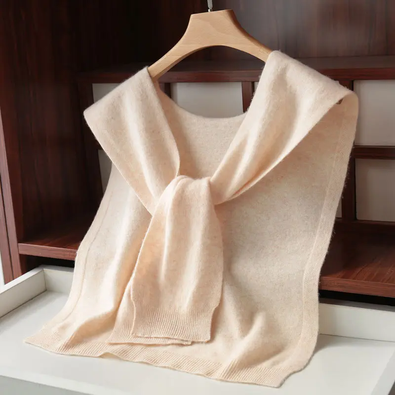 Solid Color Knitted Shawl Summer Air Conditioning Fake Collar Neck Guard Knit Thin Knotted Cape Shoulder Scarf for Women