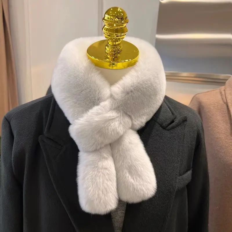 Winter Faux Rabbit Fur Scarf for Women Warm Plush Thick Cross Neck Collar Scarf Double-sided Fluffy Shawl Scarves