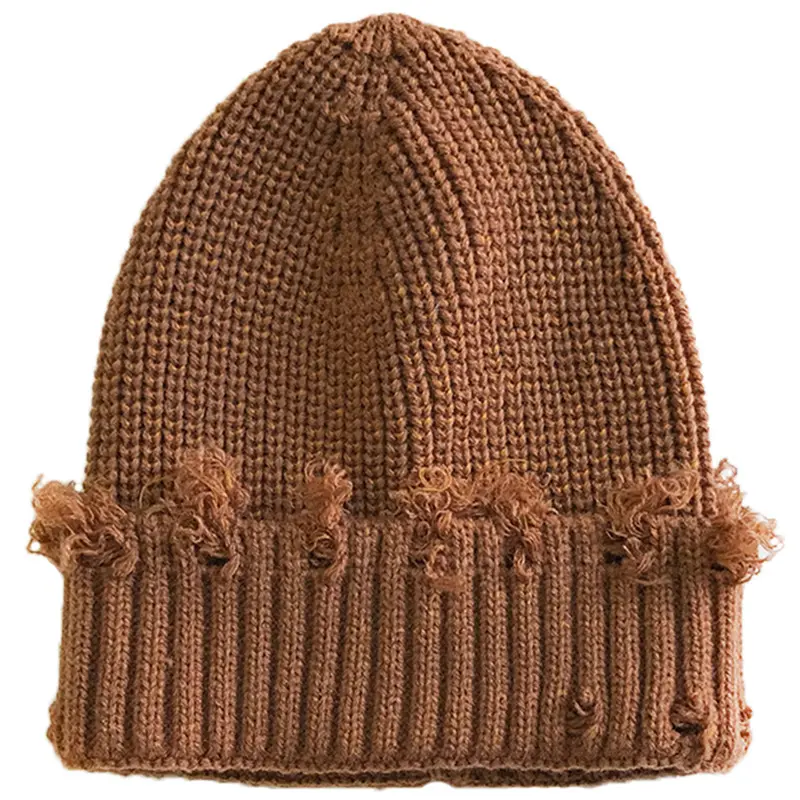 Punk Hip Hop Knitted Hat Women Winter Autumn Warm Beanie Cap Retro Holes Solid Color Skullies Men Harajuku Bonnet