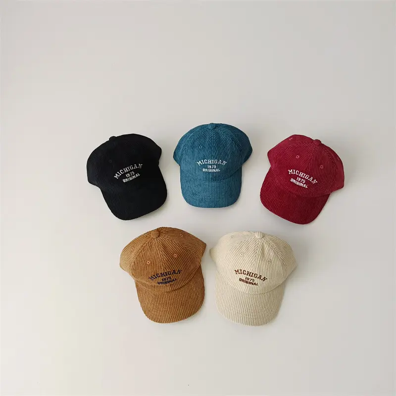 Letter Embroidered Children Baseball Cap Autumn Winter Corduroy Sport Hat for Boy Girl Vintage Hiphop Kids Snapback Hats