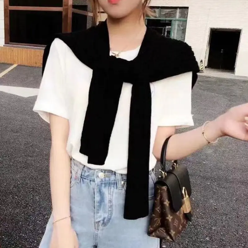 Warm Knitted Shawl for Women Winter Wool Solid Color Neck Guard Scarf Elegant Blouse Shoulders Fake Collar Cape Knotted Scarves