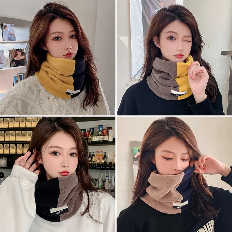 Winter Velvet Scarf for Women Patchwork Warm Neck Warmer Snood Outdoor Windproof Neck Warmer Female Bandana