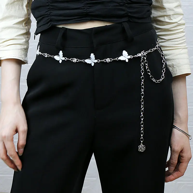 Punk Butterfly Waist Chain Women Gold Silver Insect Tassel Metal Belt Female Lady Body Chains Dress Decor Waist Strap