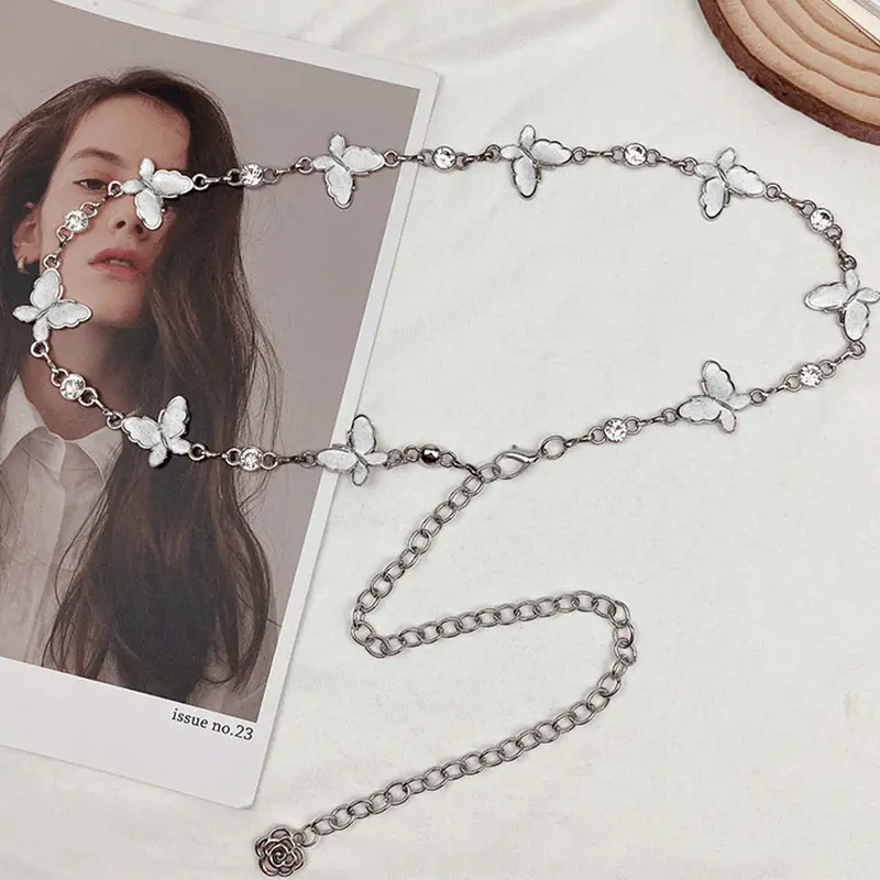Punk Butterfly Waist Chain Women Gold Silver Insect Tassel Metal Belt Female Lady Body Chains Dress Decor Waist Strap