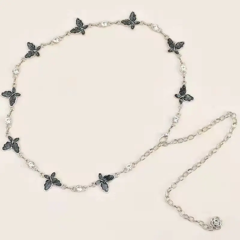 Punk Butterfly Waist Chain Women Gold Silver Insect Tassel Metal Belt Female Lady Body Chains Dress Decor Waist Strap