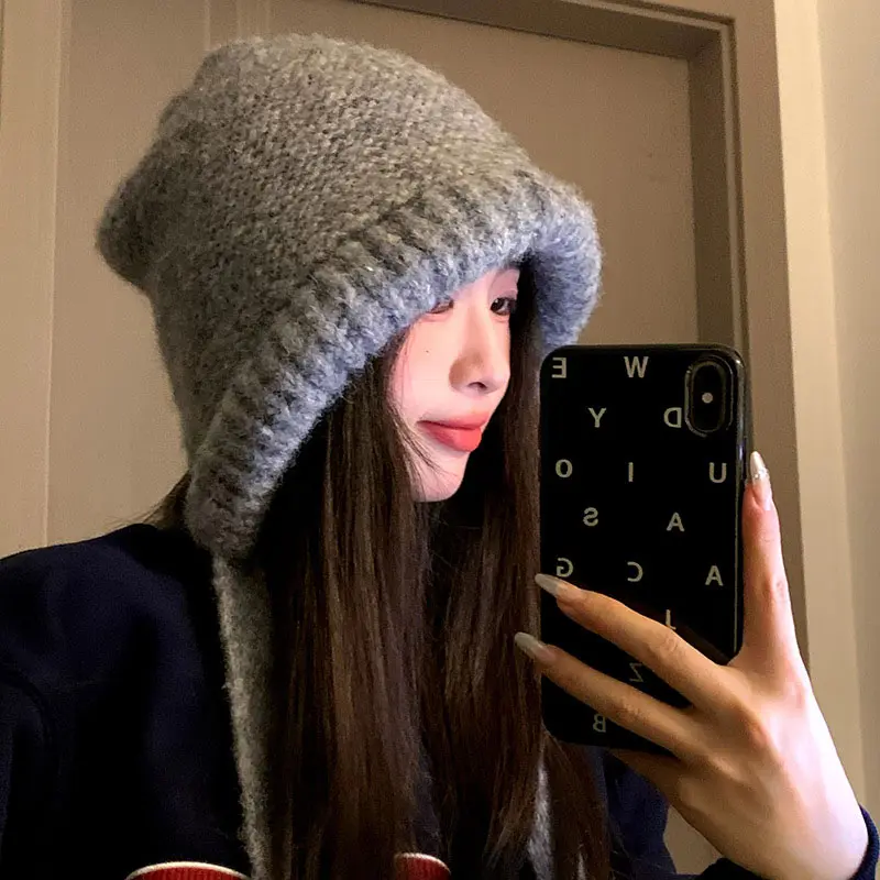 Korean Knitted Beanies Cap Women Winter Warm Balaclava Hat Outdoor Ski Cycling Ear Protection  Bonnet Female Bomber Caps