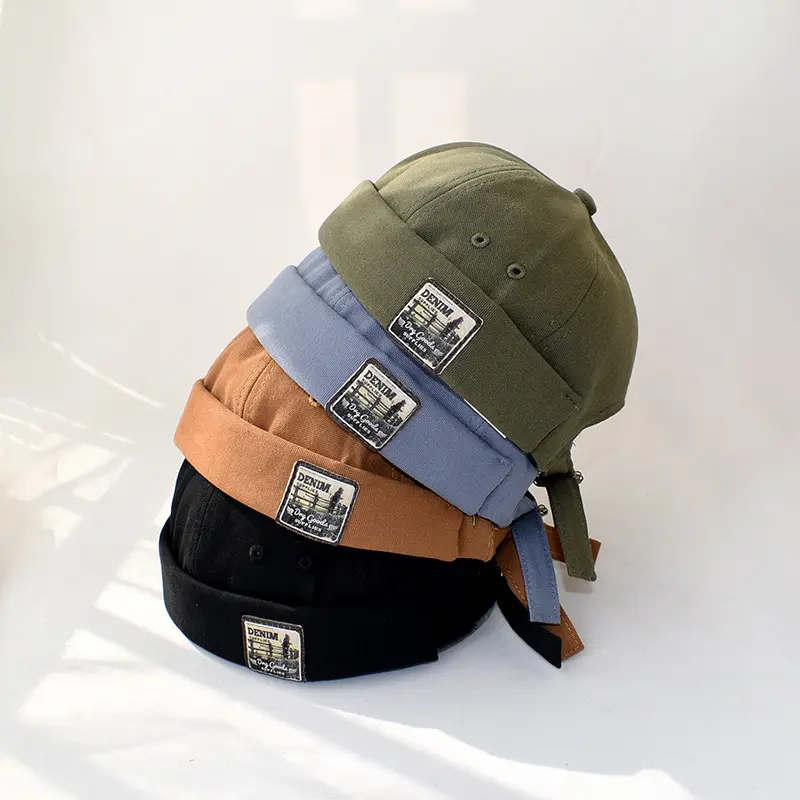 Retro Brimless Hat for Men Women Hip Hop Letter Label Beanies Summer Adjustable Cotton Docker Cap Unisex Street Melon Caps
