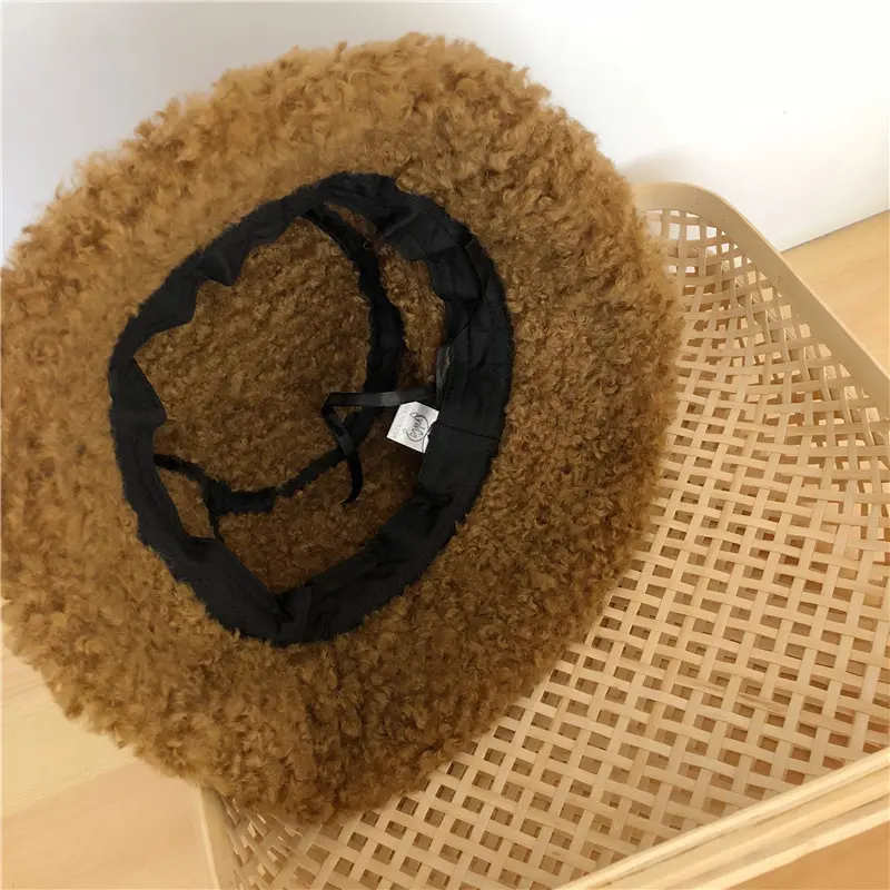 Korean Plush Bucket Hat for Women Winter Solid Color Girls Fisherman Cap Female Thicken Warm Lamb Wool Panama Caps