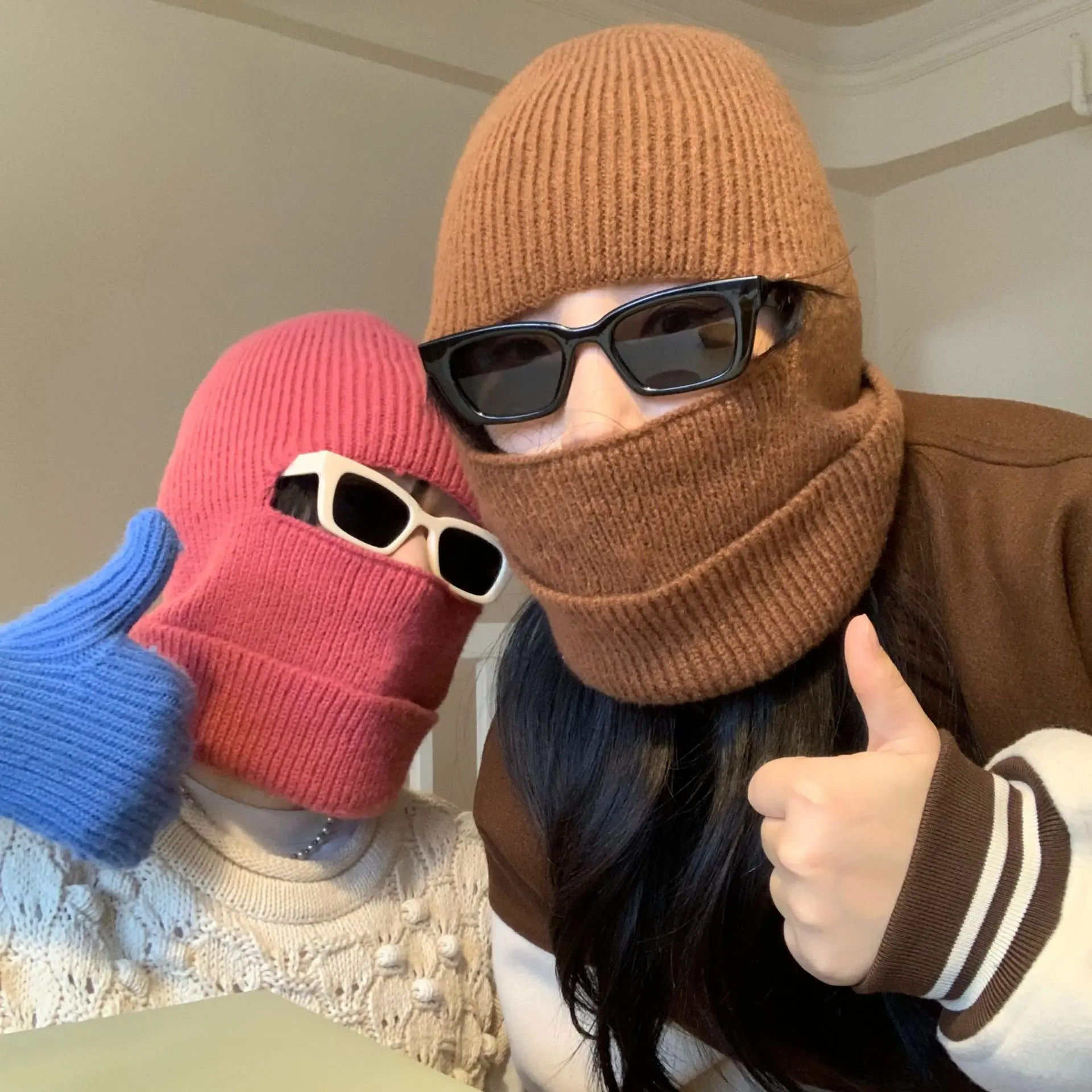 Winter Balaclava Hat for Women Warm Knitted Mask Beanies Cap Outdoor Full Face Sport Cycling Skiing Caps Woolen Skullies