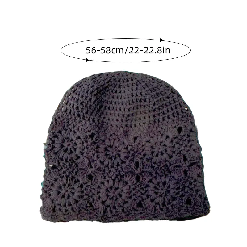 Handmade Crochet Hollow Knitted Hat for Women Spring Summer Retro Casual Turban Cap Fashion Flowers Breathable Skullies Hats