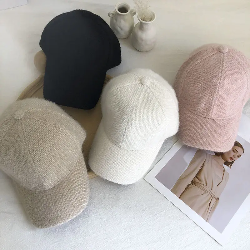Winter Plush Baseball Cap Women Soft Simulated Rabbit Hair Peaked Cap Female Lady Solid Color Warm Sun Visor Hats