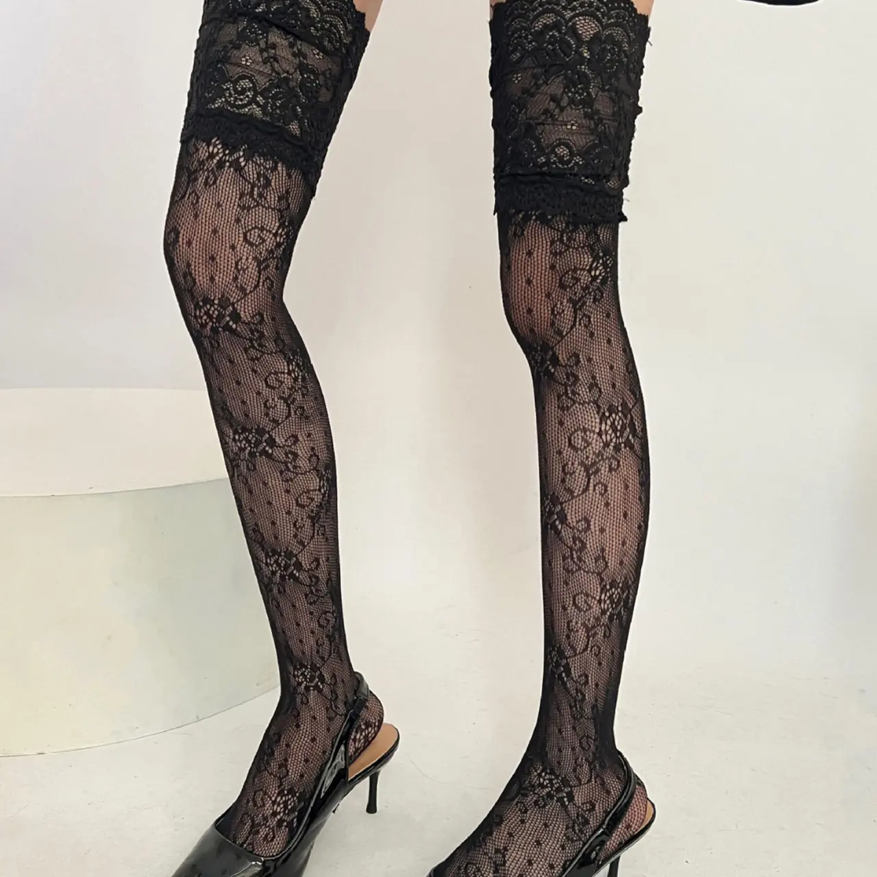 Floral Embroidered Lace Stockings for Women Hollow Out Mesh Tights Sexy Lolita Thigh High Socks Y2K Fishnet Pantyhose